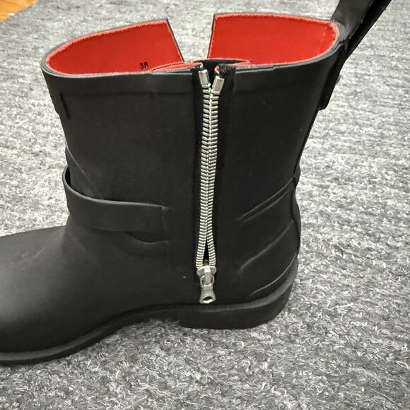Rag & Bone Moto Rubber Rain Boots Women US 7.5 38 Black Red Lining Ankle Booties - Picture 9 of 13